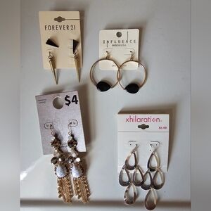 Forever 21 And Other Brands Black, Silver and Gold Earrings Bundle